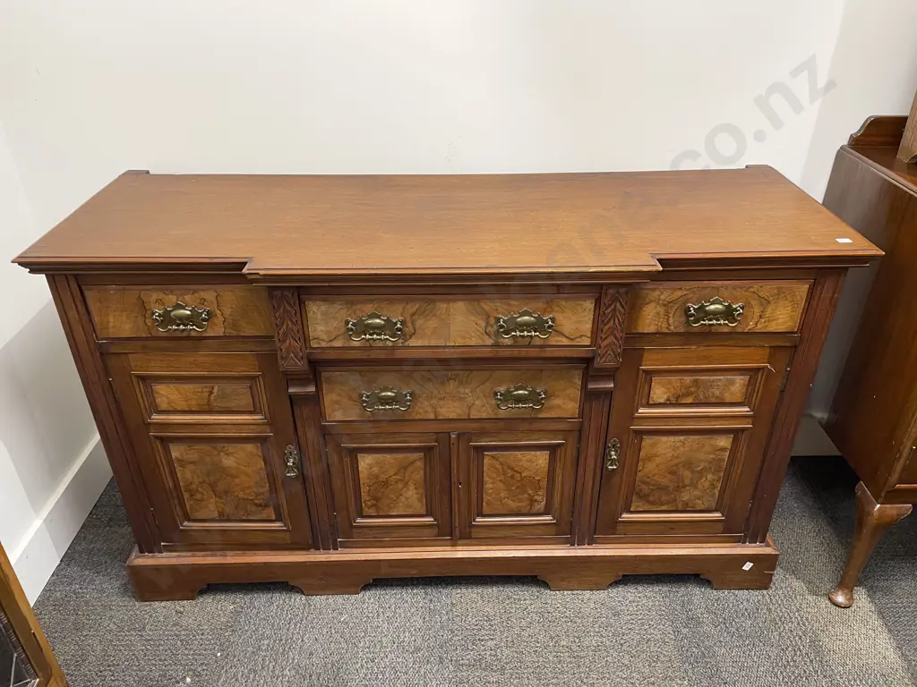 Late Vict. Walnut Breakfront Sideboard (lacking Mirror back) Image 1++