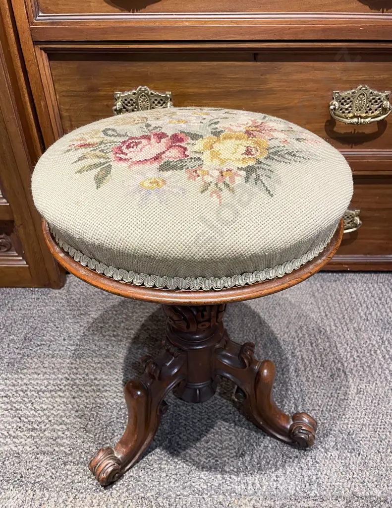 Victorian Walnut Revolving Piano Stool Image 1++