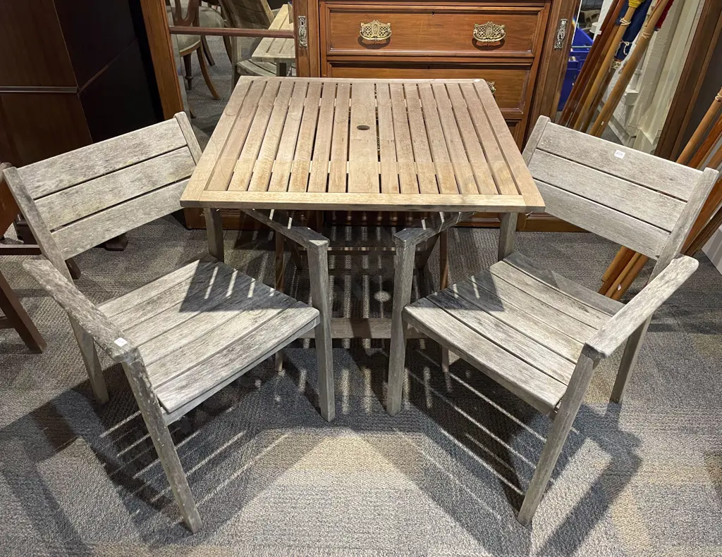 Folding Wooden Outdoor Table and Two Chairs Image 1++