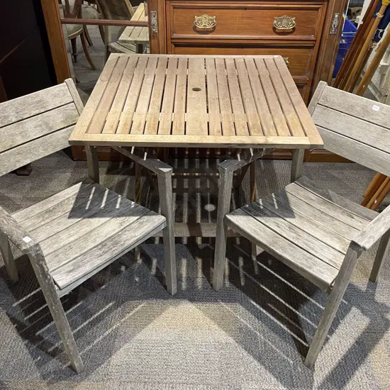 Folding Wooden Outdoor Table and Two Chairs