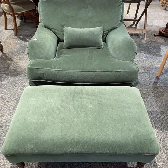 Modern Green Draylon Armchair and Stool